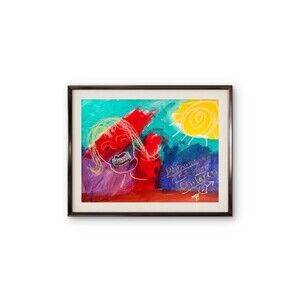 Original Art 14x11 Expressionism Abstracton paper Red yellow blue and purple